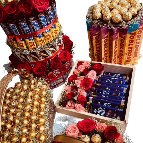Large Chocolate Hamper & Fresh Roses