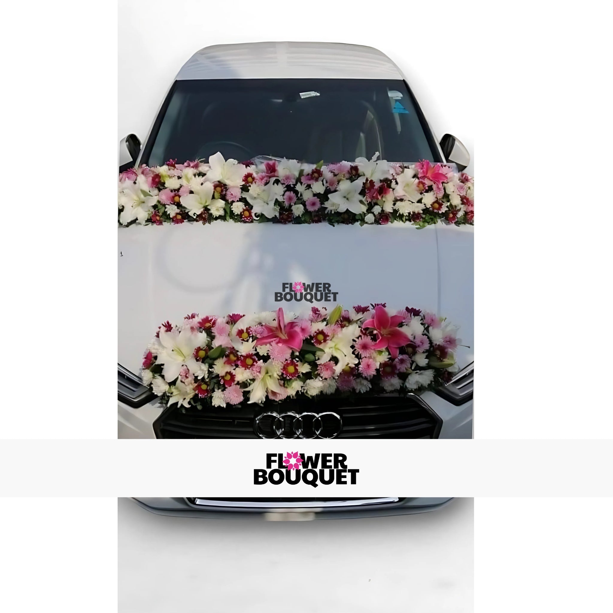 Luxurious White and Pink Flower Audi Decoration