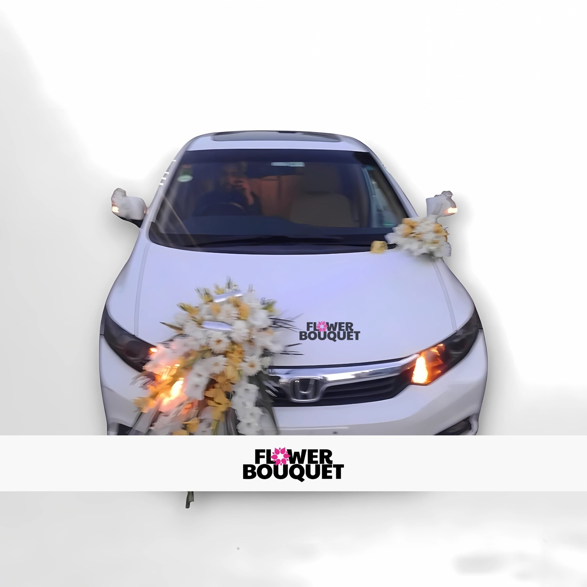 Honda Civic White and Yellow Floral Car Decoration