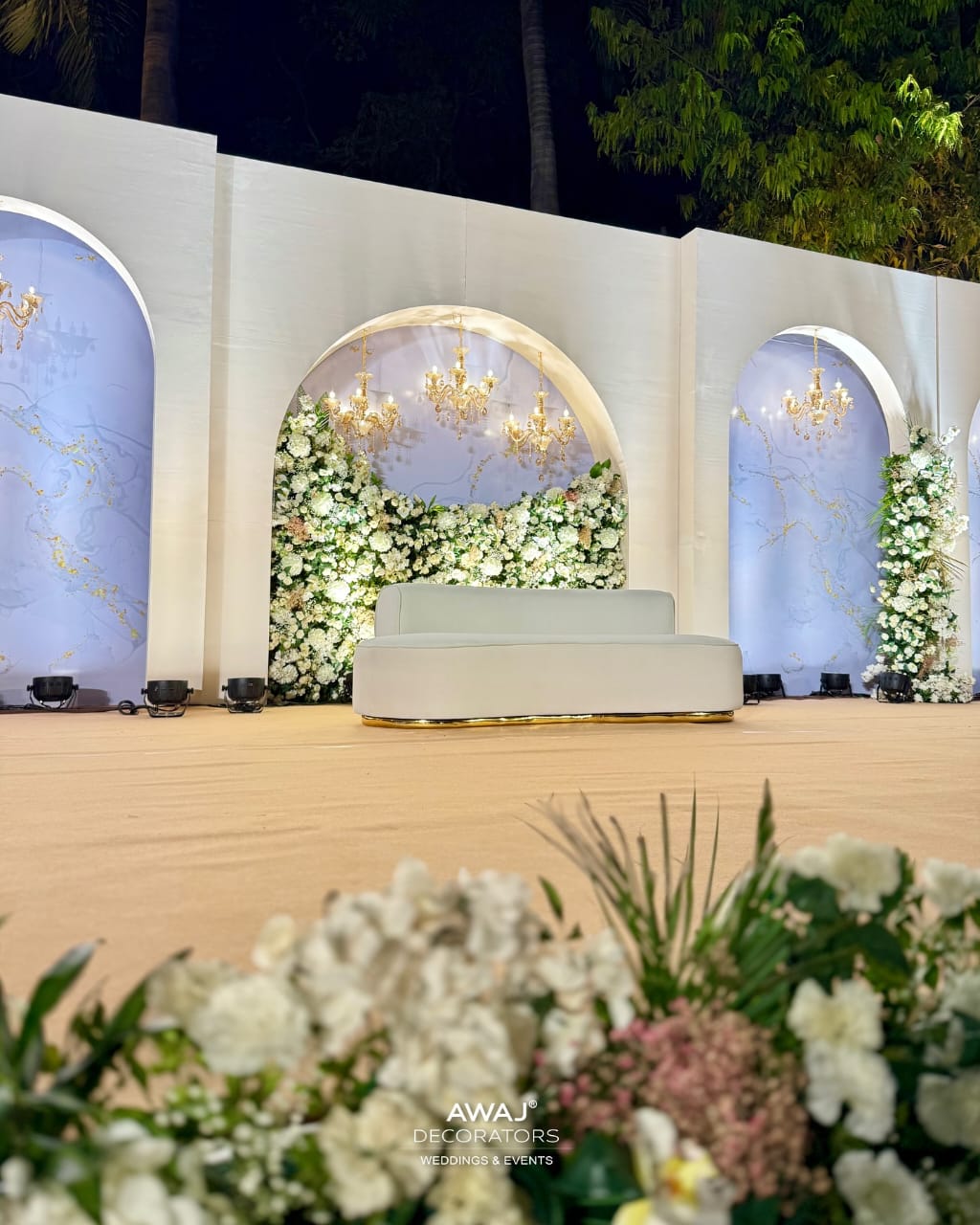 Luxury Wedding Stage Decor with Floral Arches