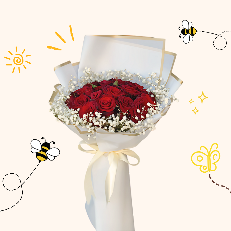 Luxury Red Rose & Baby's Breath Premium Bouquet