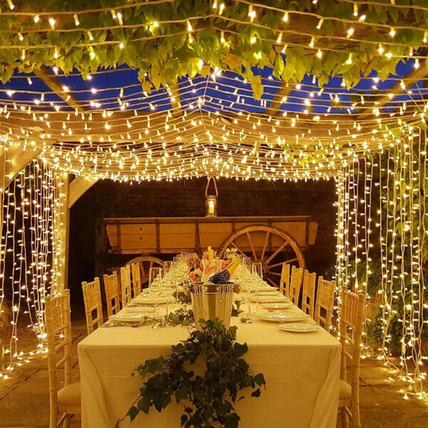 Magical Wedding Lights Over Outdoor Dining Area