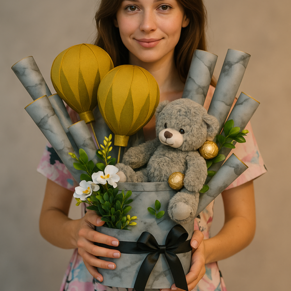 Grey Charm Teddy Gift Box