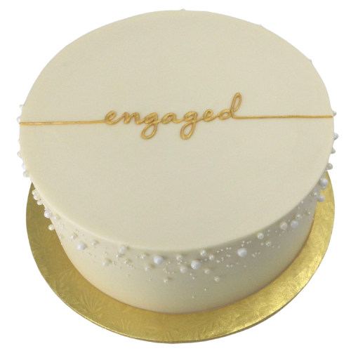 Golden Engaged Cake - 2 Lbs Minimal White Design