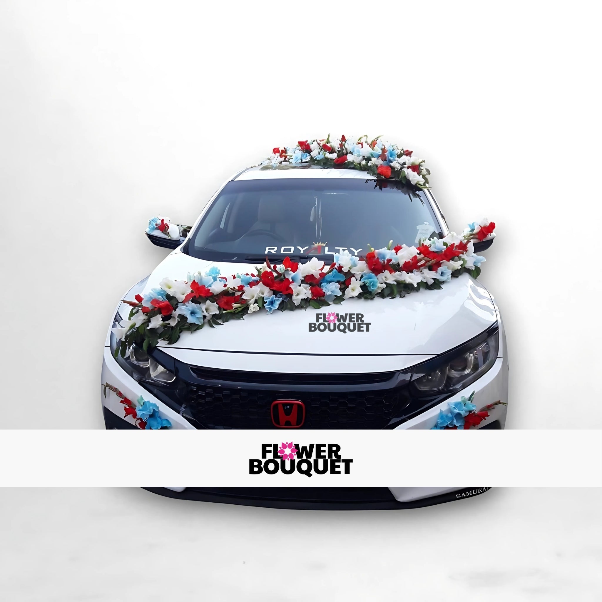 Patriotic Red, White, and Blue Floral Car Decoration