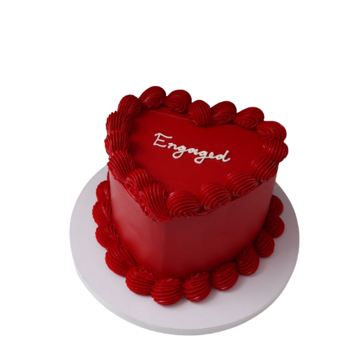 Red Heart Engaged Cake - 2 Lbs Bold Cream Design