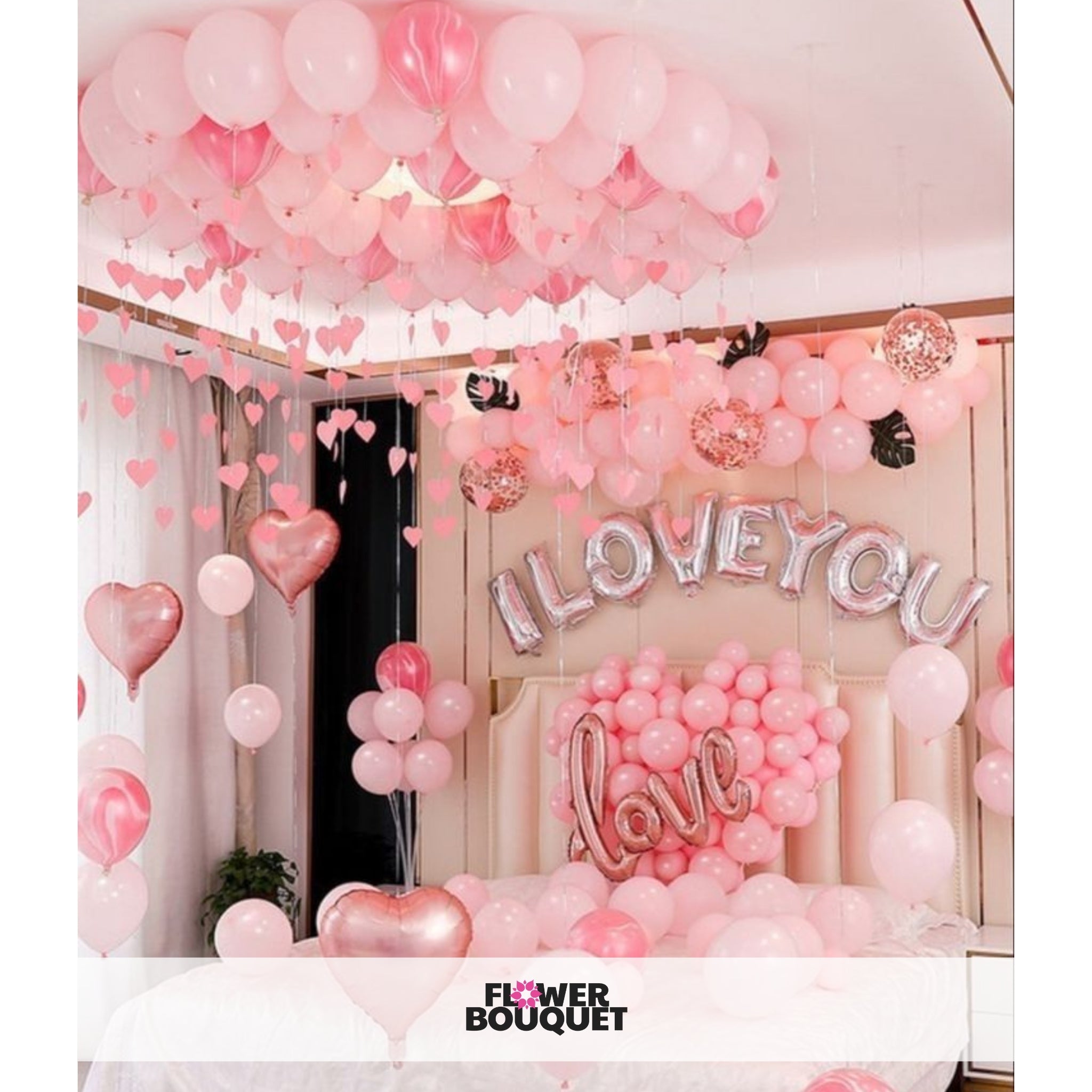 Romantic Balloon and Rose Petal Room Decor