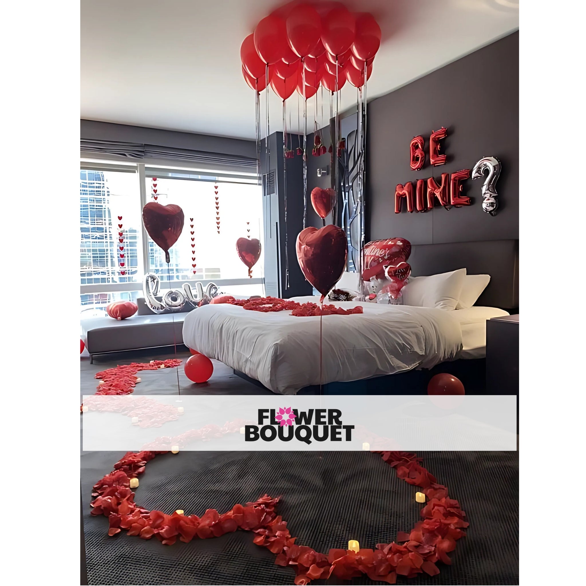 Romantic Balloon & Rose Petal Room Decor