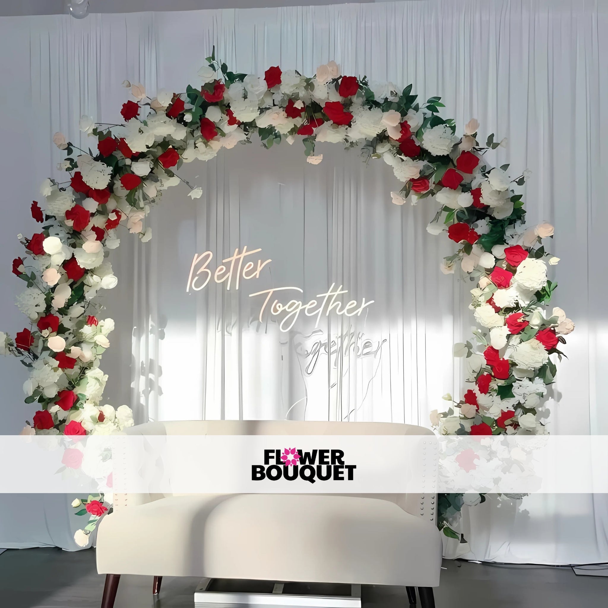 Romantic White Floral Wedding Arch with Fairy Lights