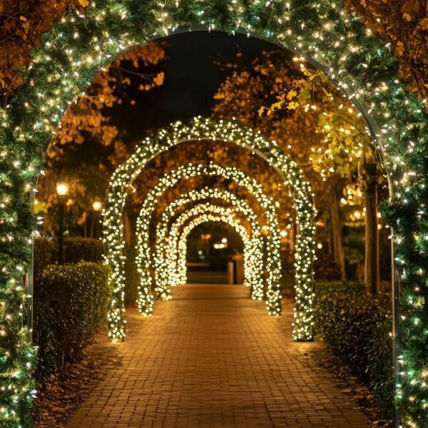 Romantic Garden Pathway with Twinkling Lights