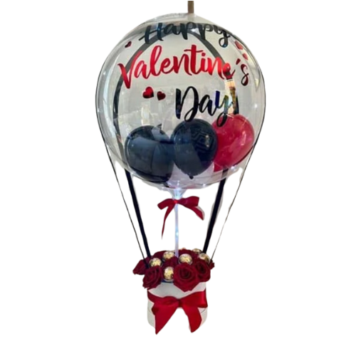 Romantic Balloon Flower Box – Red & Black Valentine Gift