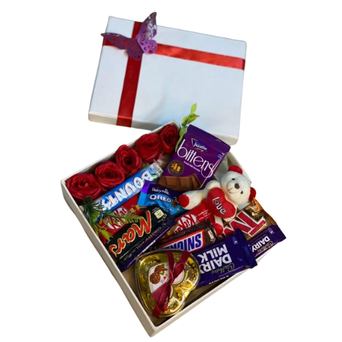 Romantic Red Rose, Chocolate & Teddy Surprise Box