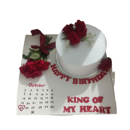 Romantic Birthday Cake - 2 Lbs Fresh Roses & Calendar Design