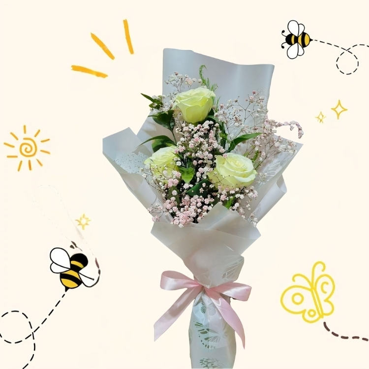 Pure Bliss Bloom Cream White Roses Bouquet
