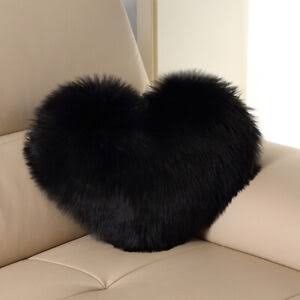 Velvet Heart Black Faux Fur Cushion