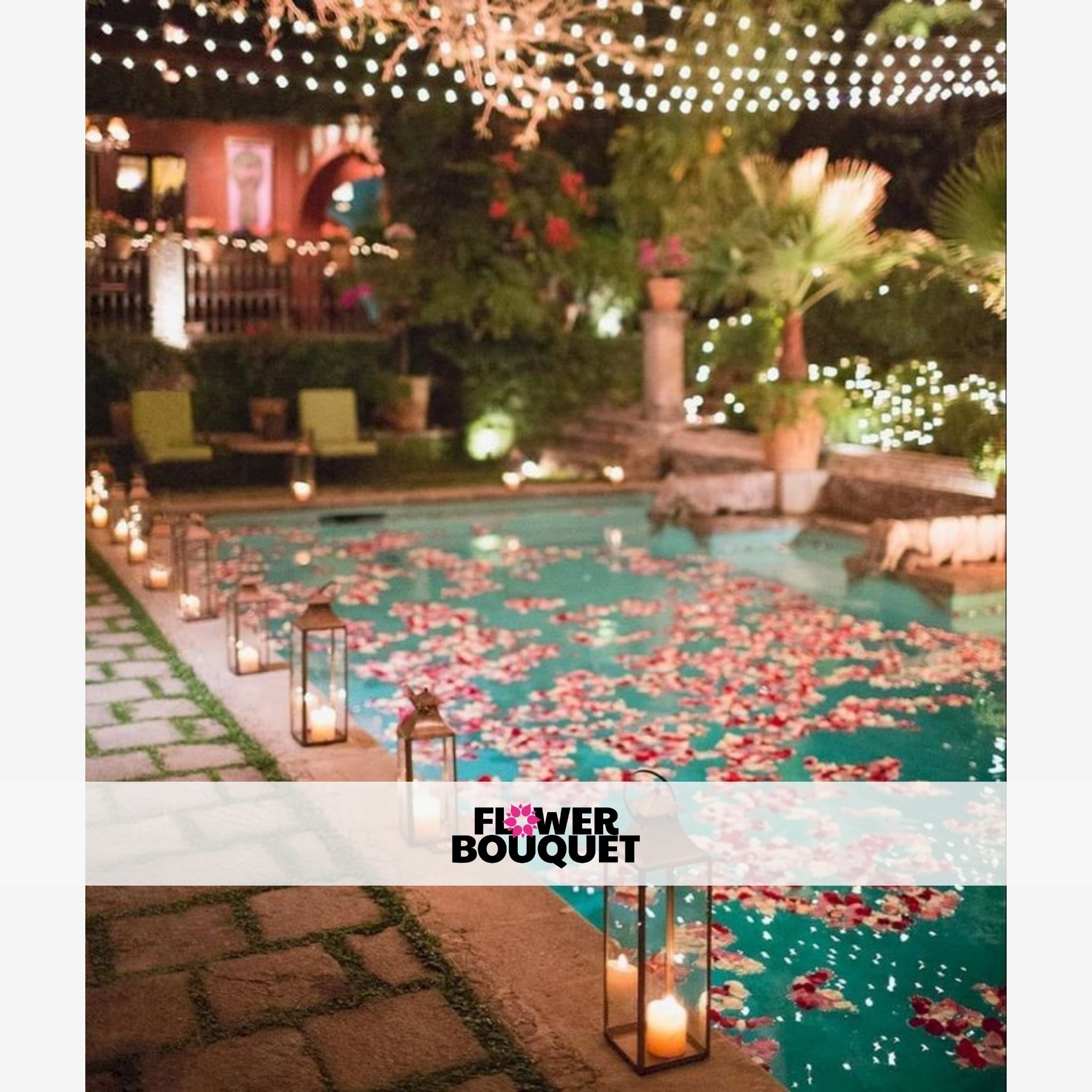 Enchanted Swimming Pool Decor with Red Rose Petals