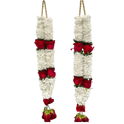 Fresh Red Rose & White Tuberose Garland