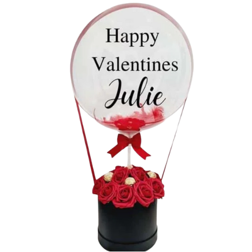 Valentine Balloon Flower Box – Red Roses Gift for Her
