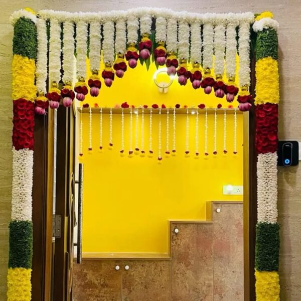 Traditional Marigold & Rose Floral Doorway Decor