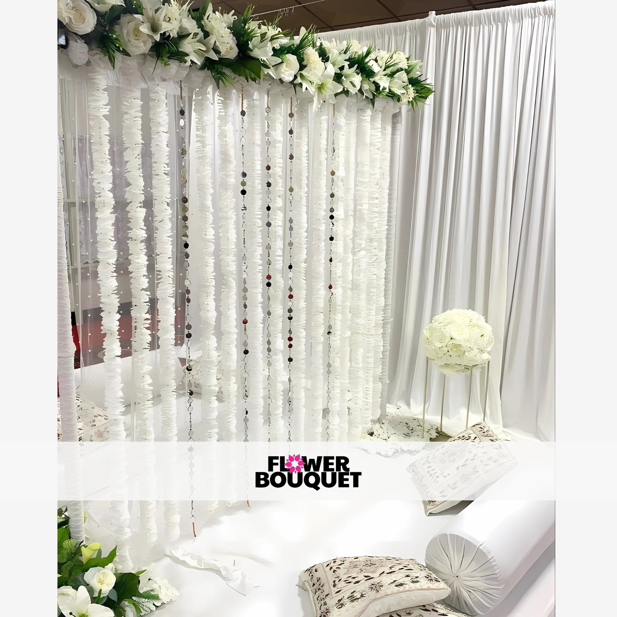 Minimalist White Floral Nikah Canopy with Garlands