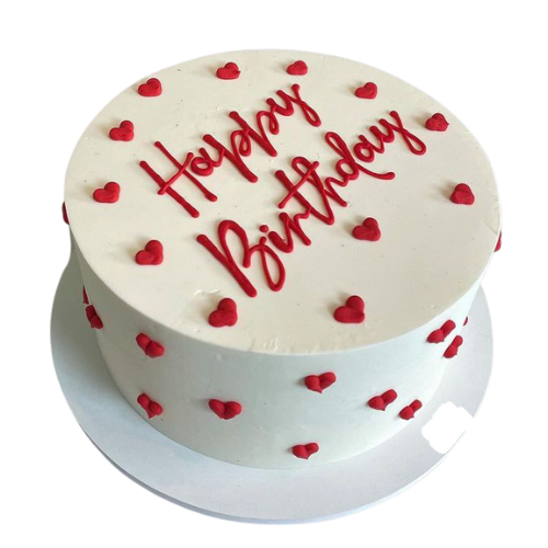 White Birthday Cake - 2 Lbs Elegant Cream & Hearts Design
