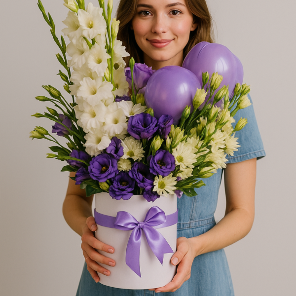 Purple Bloom Hatbox Bouquet