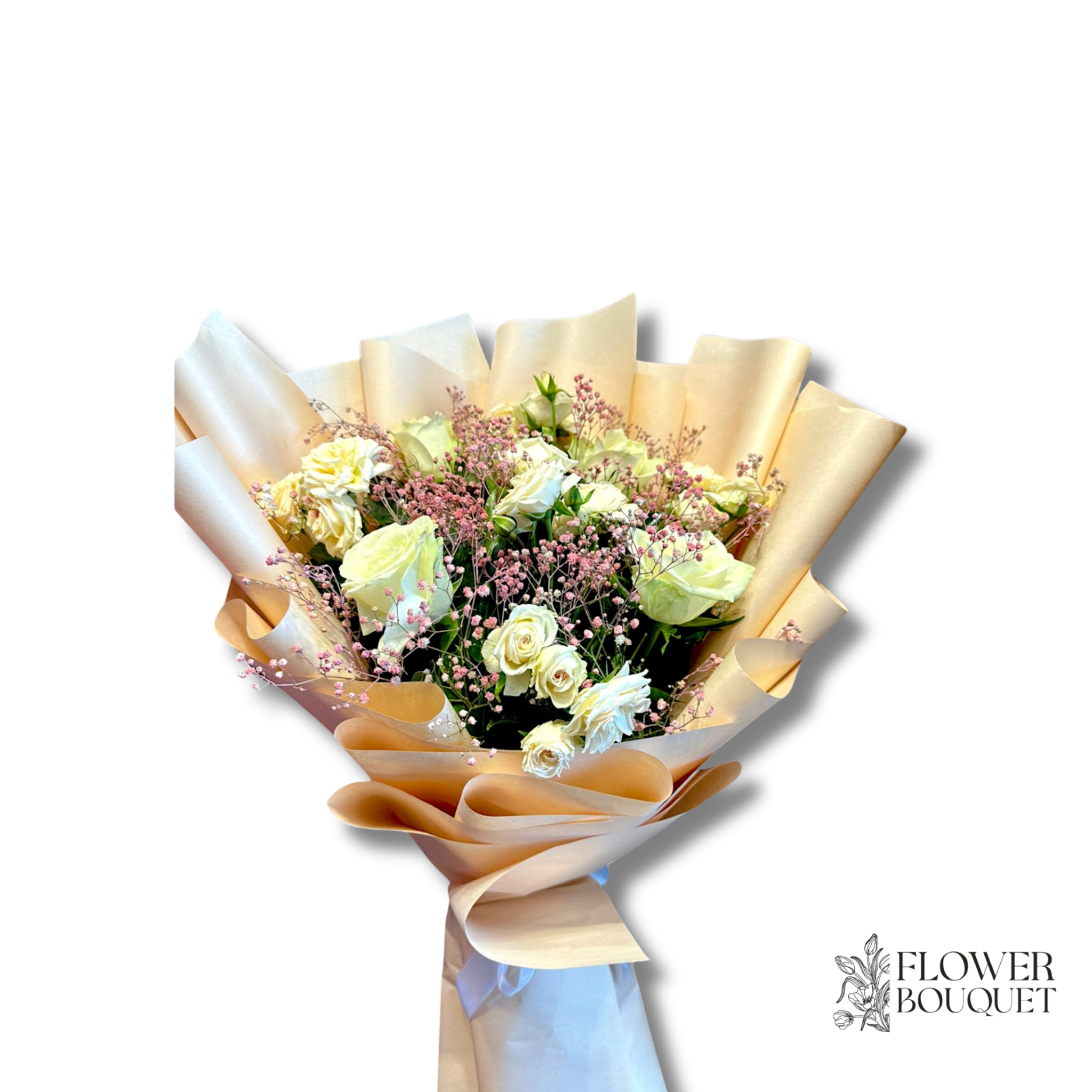 Beautiful White Rose & Baby's Breath Bouquet