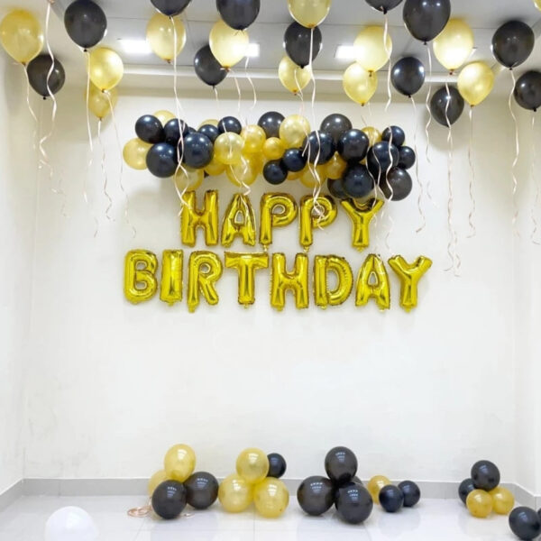 Gold & Black Balloon Birthday Decor | Elegant Party Setup