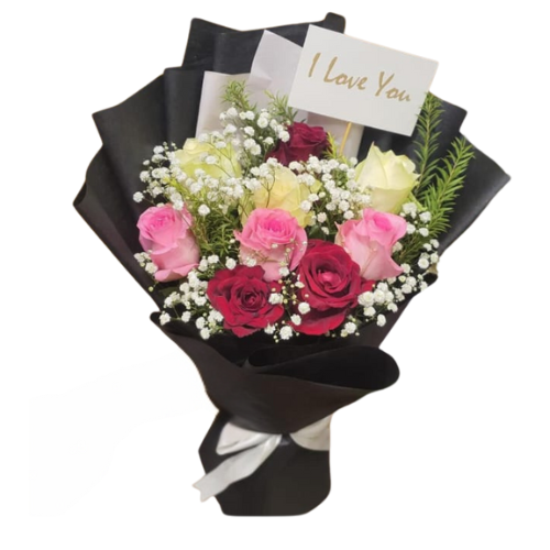 Romantic Mixed Roses – Black Wrap
