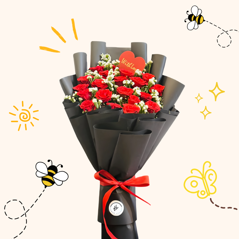 Radiant Red Rose & Baby's Breath Bouquet