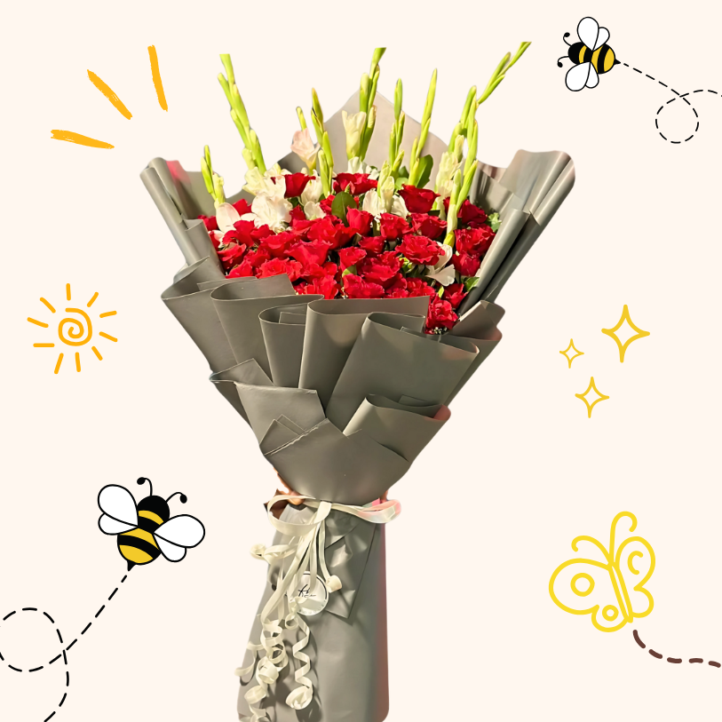 Elegant Red Carnation & Gladiolus Bouquet