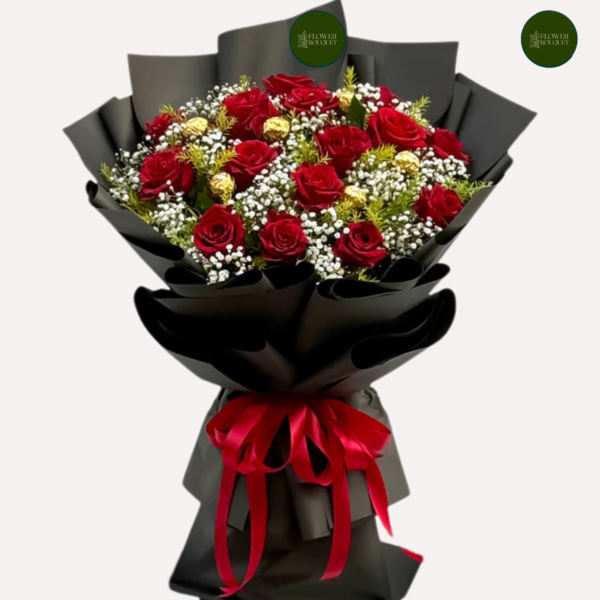Midnight Love Luxe Red Roses & Ferrero Bouquet