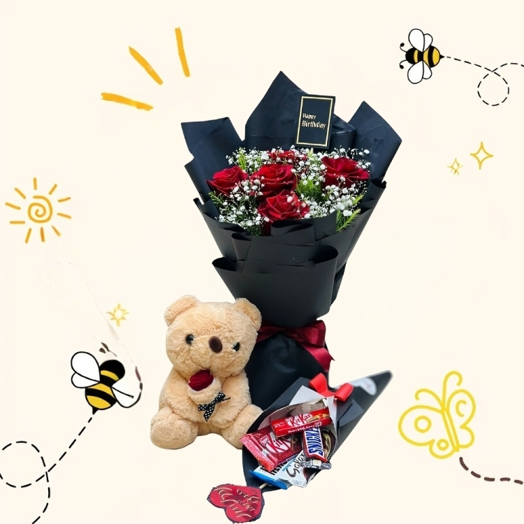 Classic 5 Red Roses Bloom Bouquet