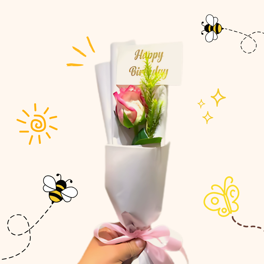 Heartfelt Single Pink Rose Birthday Bouquet