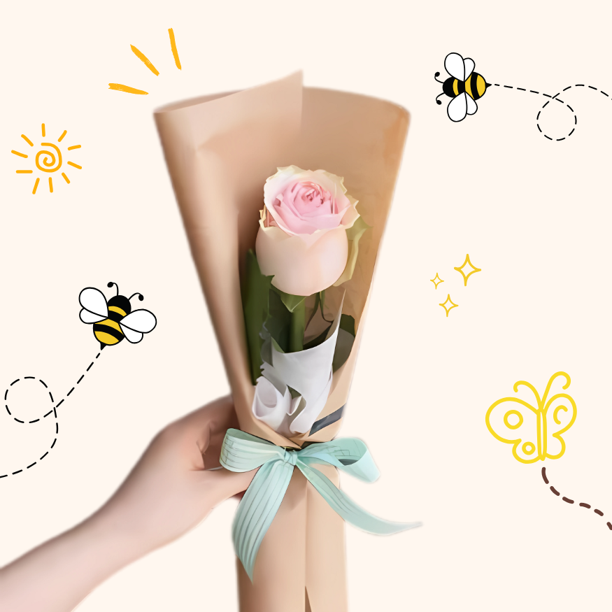 Single Pink Rose Bouquet with Ribbon | Elegant Floral Gift