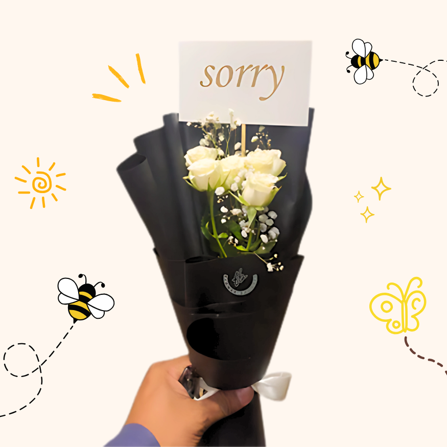 Single White Rose Sorry Bouquet | Elegant Apology Gift
