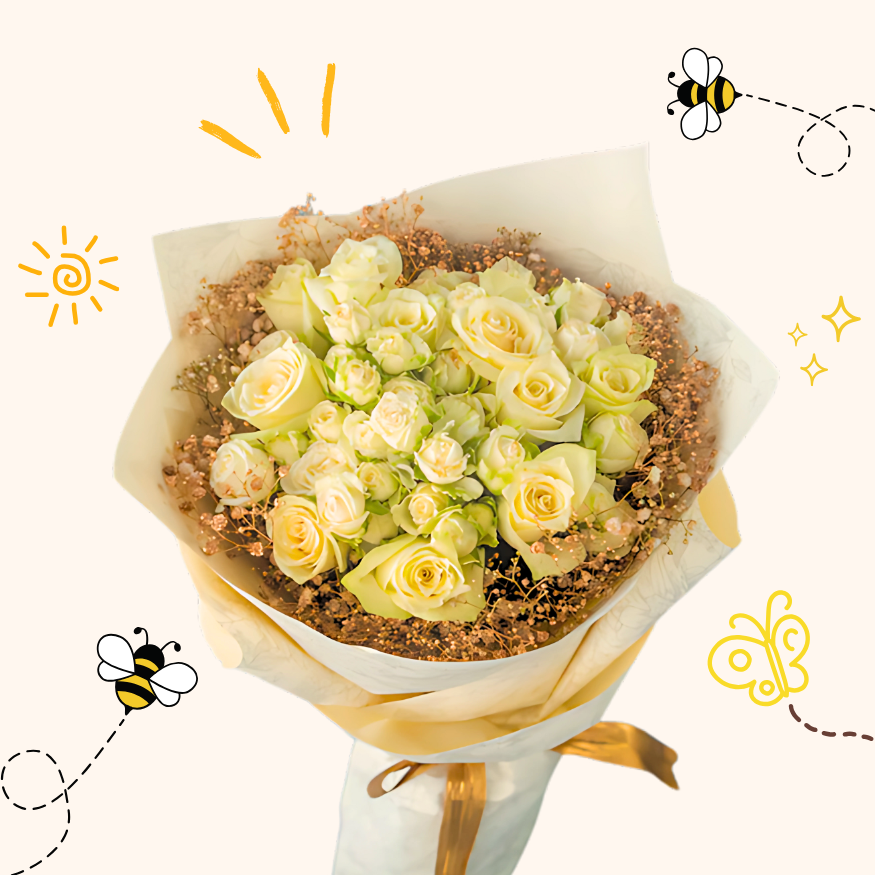 Sweet Tranquility Rose & Gypso Bouquet | Elegant Floral Gift